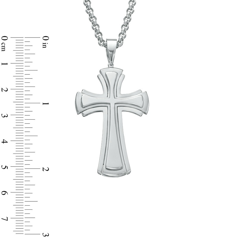 Main Image 2 of Men's Stacked Cross Pendant in Stainless Steel - 24"