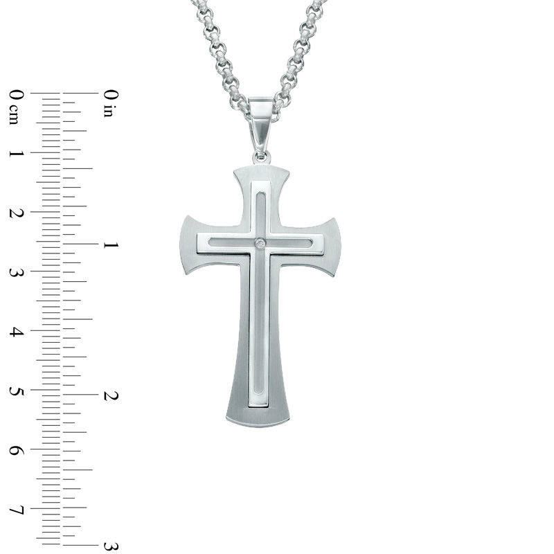 Main Image 2 of Men's Diamond Accent Cross Pendant in Stainless Steel - 24"