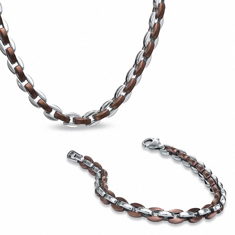 Main Image 1 of 5.0mm Link Chain Necklace and Bracelet Set in Two-Tone Stainless Steel