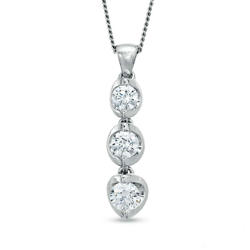 3 Stone Diamond Necklace Pendant For Women In 14K White Gold