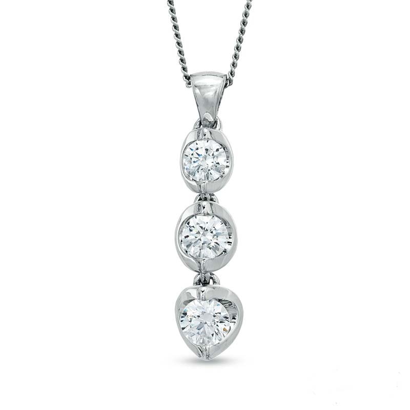 Main Image 1 of 1/2 CT. T.W. Certified Canadian Diamond Three Stone Tension-Set Pendant in 14K White Gold (I/I2) - 17"