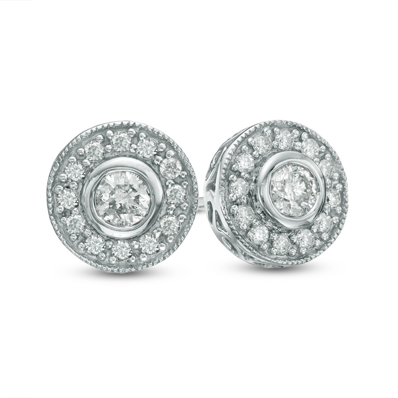 1/2 CT. T.W. Diamond Frame Stud Earrings in 14K White Gold