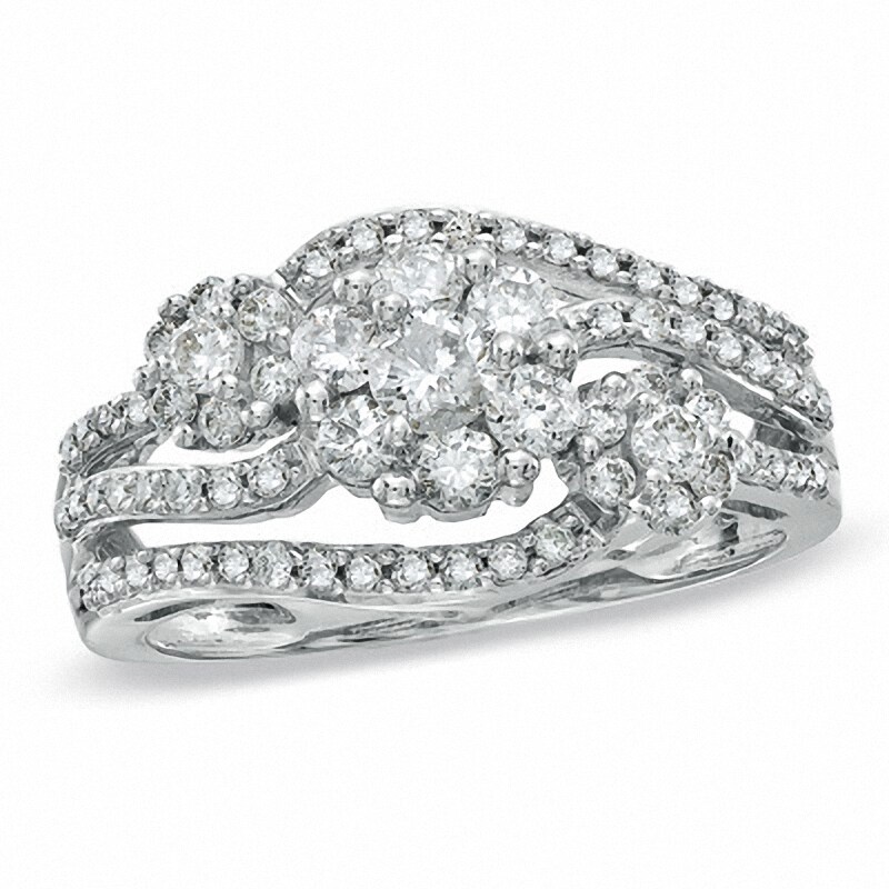 1 CT. T.W. Diamond Triple Flower Ring in 14K White Gold