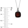 Thumbnail Image 1 of 9.0mm Cushion-Cut Garnet and Diamond Accent Drop Pendant in 14K White Gold