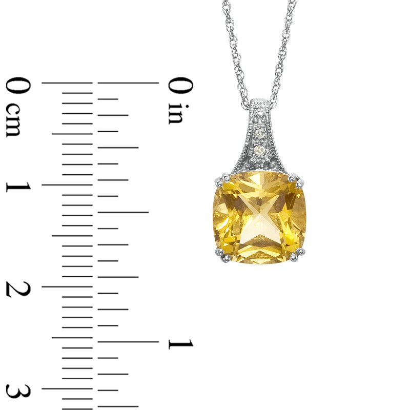 Main Image 2 of 9.0mm Cushion-Cut Citrine and Diamond Accent Drop Pendant in 14K White Gold