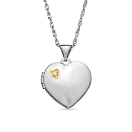 Diamond Accent Heart Locket in Two-Tone Sterling Silver