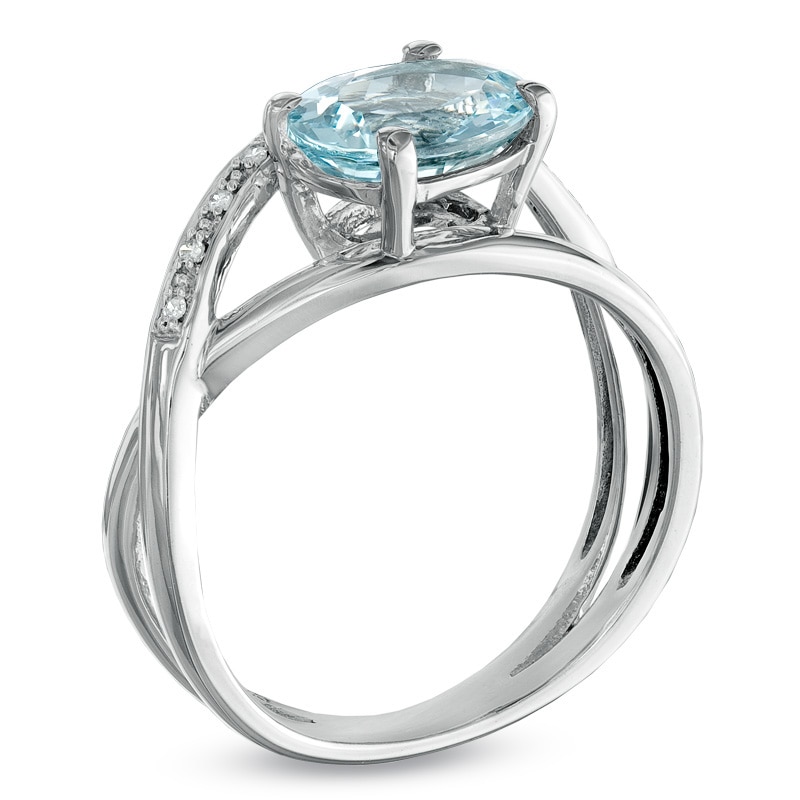Main Image 2 of Oval Aquamarine and Diamond Accent Orbit Ring in Sterling Silver