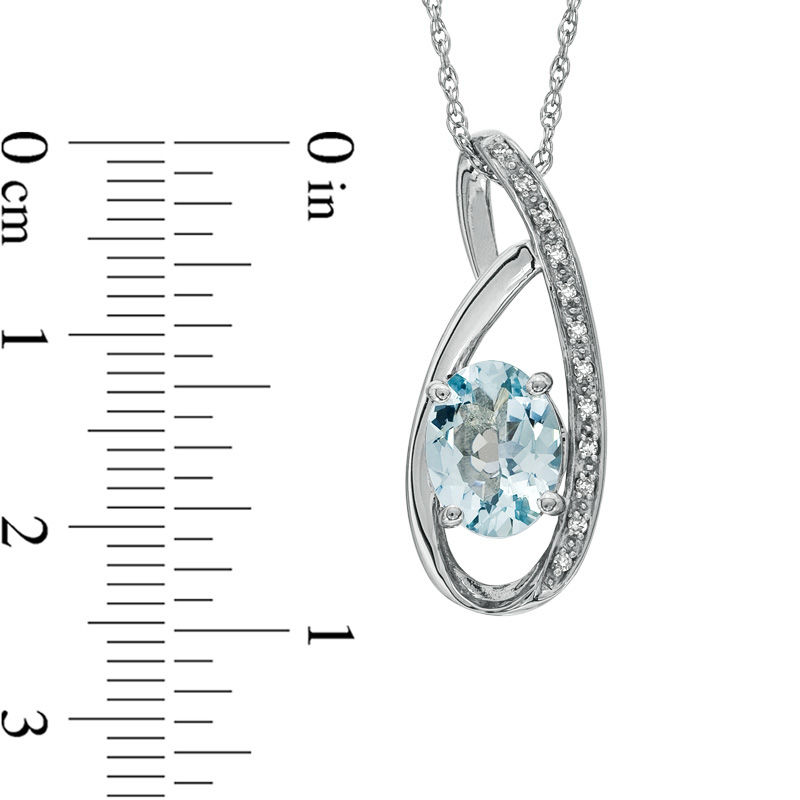 Main Image 2 of Oval Aquamarine and Diamond Accent Pendant in Sterling Silver