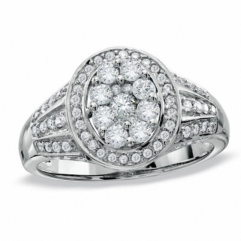 3/4 CT. T.W. Diamond Oval Cluster Ring in 10K White Gold