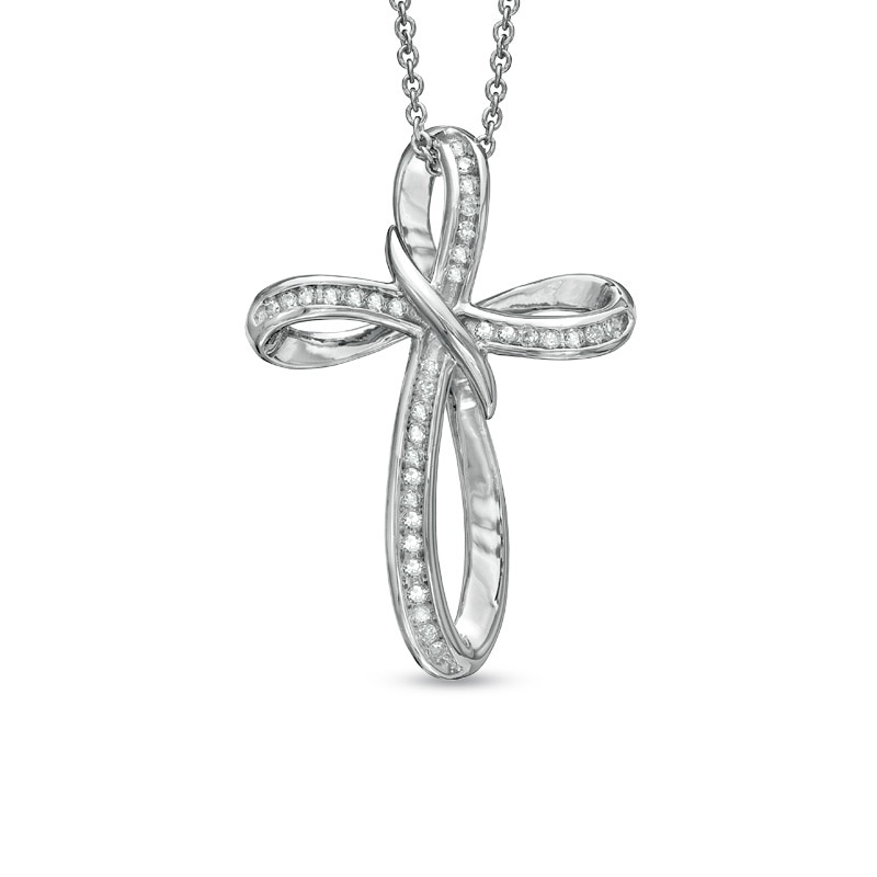 Main Image 1 of 1/7 CT. T.W. Diamond Looping Cross Pendant in Sterling Silver