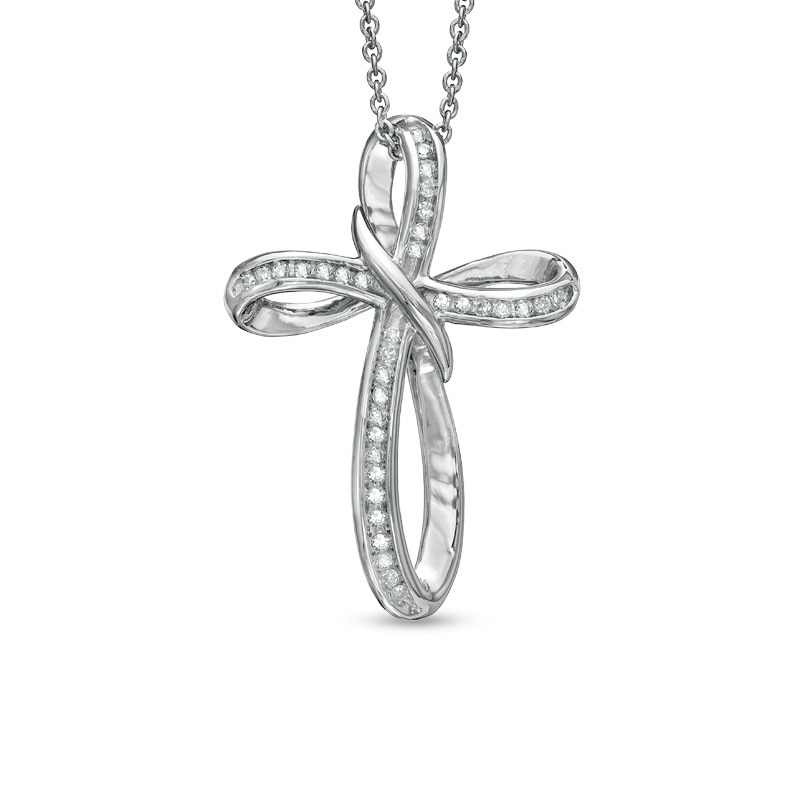 1/7 CT. T.W. Diamond Looping Cross Pendant in Sterling Silver