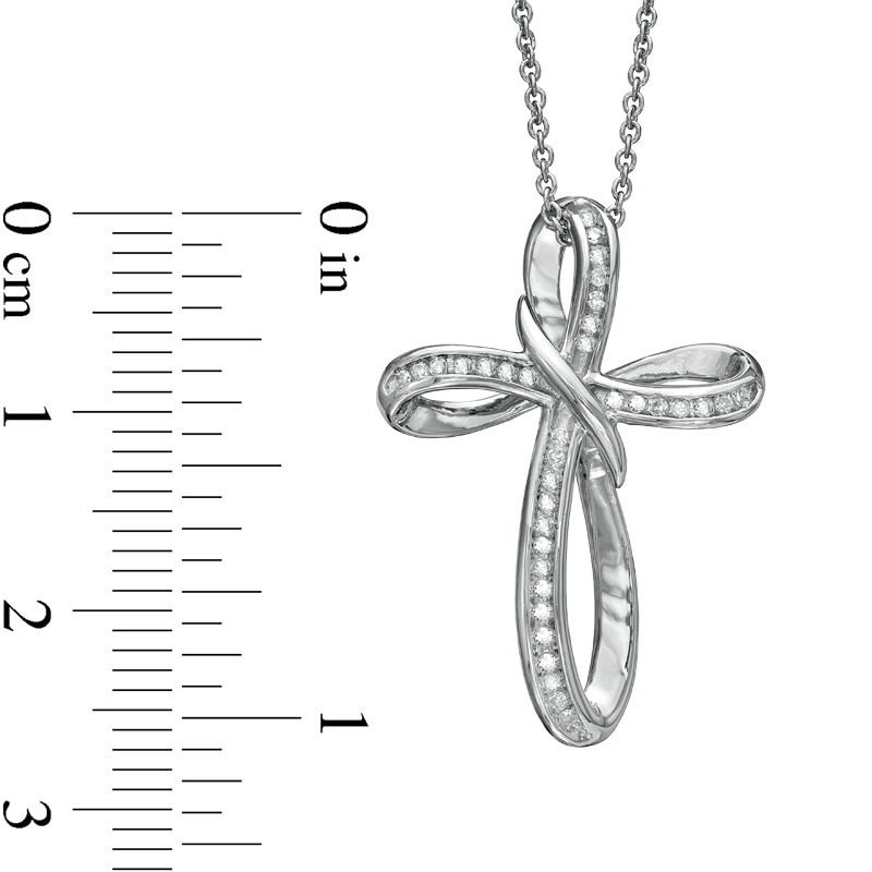 Main Image 2 of 1/7 CT. T.W. Diamond Looping Cross Pendant in Sterling Silver