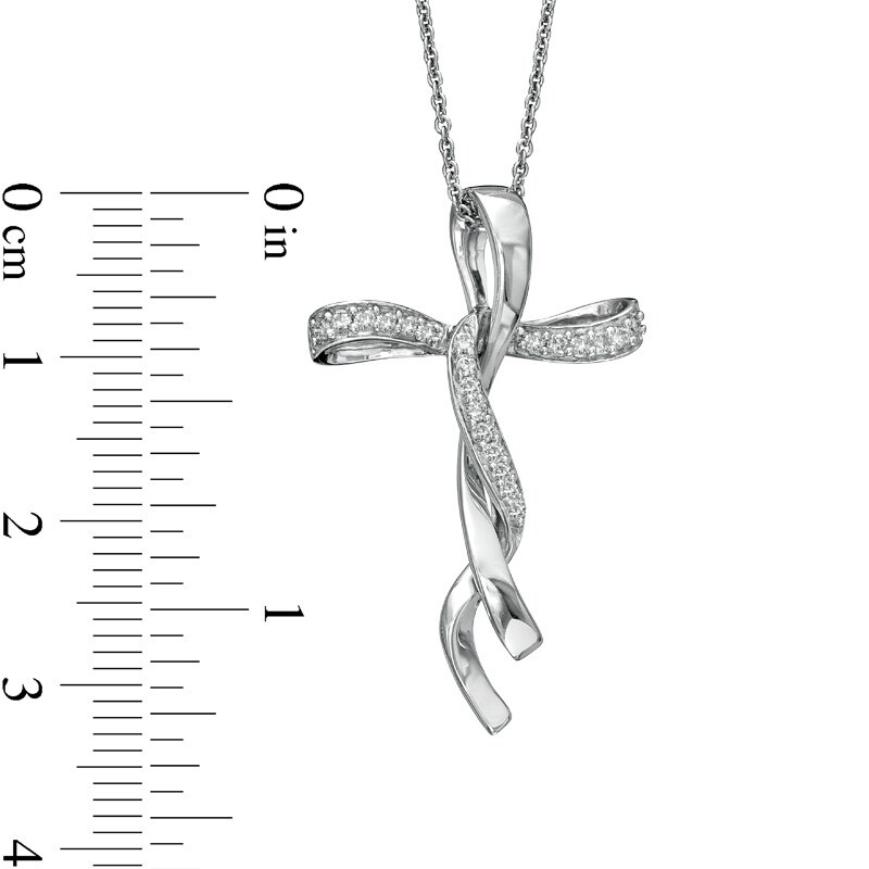 Main Image 2 of 1/5 CT. T.W. Diamond Twist Cross Pendant in Sterling Silver