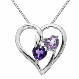 5.0mm Heart-Shaped Purple Amethyst and Diamond Accent Heart Pendant in Sterling Silver