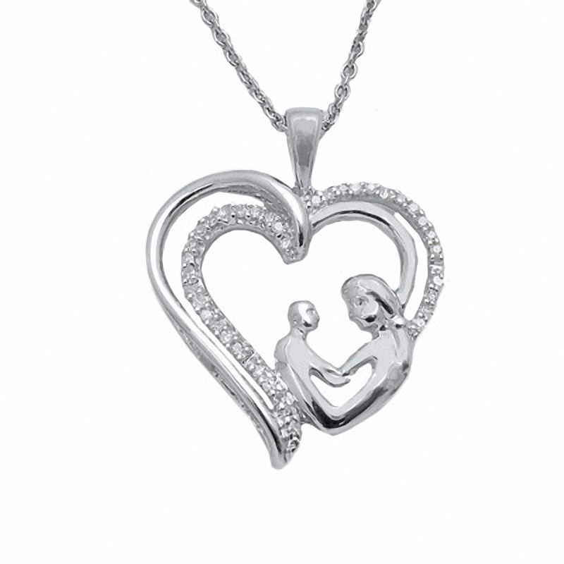 Main Image 1 of 1/10 CT. T.W. Diamond Motherly Love Pendant in Sterling Silver