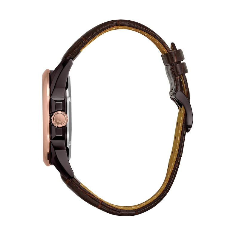 Main Image 2 of Men's Bulova Classic Automatic Two-Tone Strap Watch with Brown Skeleton Dial (Model: 98A165)