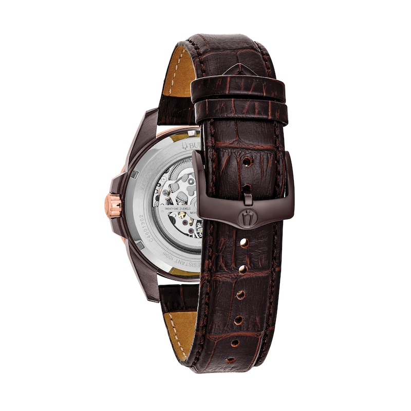 Main Image 3 of Men's Bulova Classic Automatic Two-Tone Strap Watch with Brown Skeleton Dial (Model: 98A165)