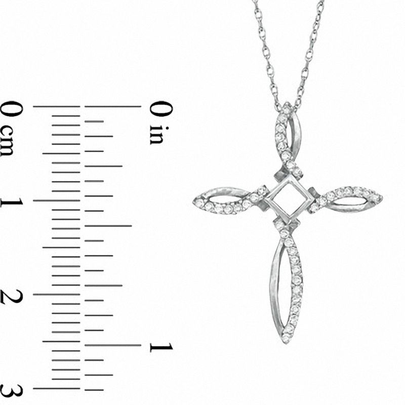 Main Image 2 of 1/5 CT. T.W. Princess-Cut and Round Diamond Ichthys Cross Pendant in 10K White Gold