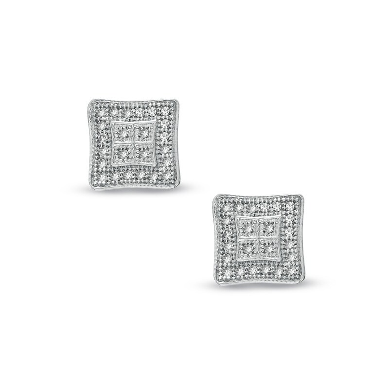 Main Image 1 of 1/7 CT. T.W. Diamond Square Frame Earrings in Sterling Silver