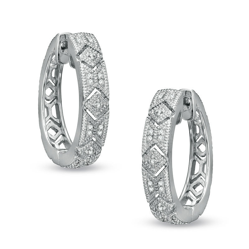 Main Image 1 of 1/10 CT. T.W. Diamond Vintage-Style Hoop Earrings in Sterling Silver