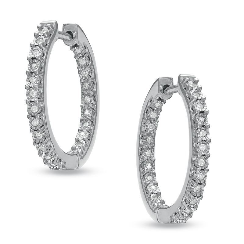 Main Image 1 of 1/8 CT. T.W. Diamond Sparkle Hoop Earrings in Sterling Silver