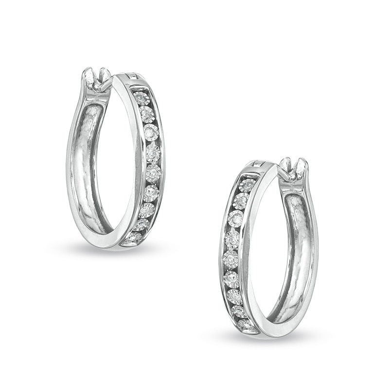 Main Image 1 of Diamond Accent Hoop Earrings in Sterling Silver