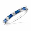 1/5 CT. T.W. Diamond and Baguette Blue Sapphire Band in 14K White Gold