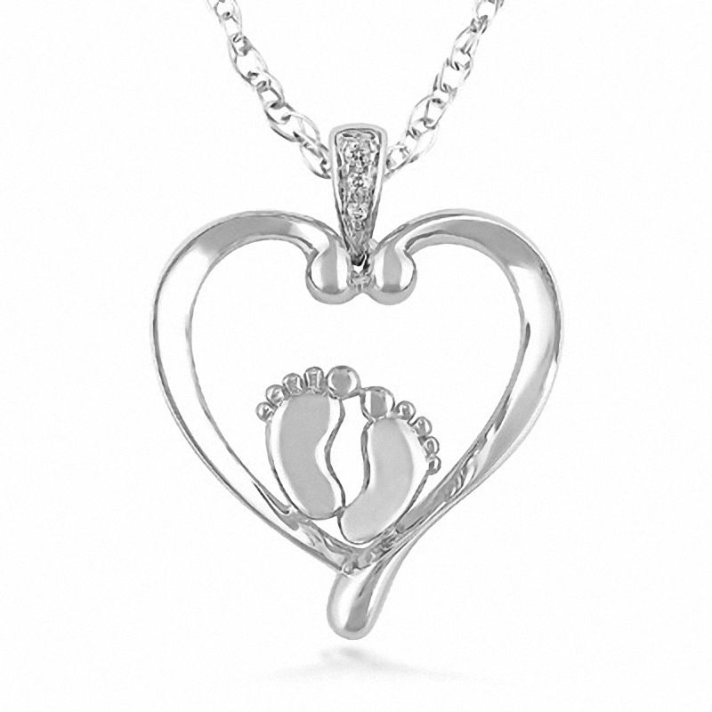 Diamond Accent Footprints on My Heart Pendant in 10K White Gold