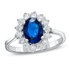 Thumbnail Image 0 of Oval Blue Sapphire and 3/8 CT. T.W. Diamond Shadow Frame Engagement Ring in 14K White Gold
