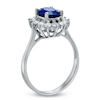 Thumbnail Image 1 of Oval Blue Sapphire and 3/8 CT. T.W. Diamond Shadow Frame Engagement Ring in 14K White Gold