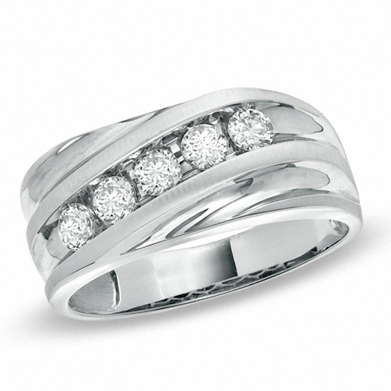 Men's 1/2 CT. T.W. Diamond Slant Wedding Band in 14K White Gold