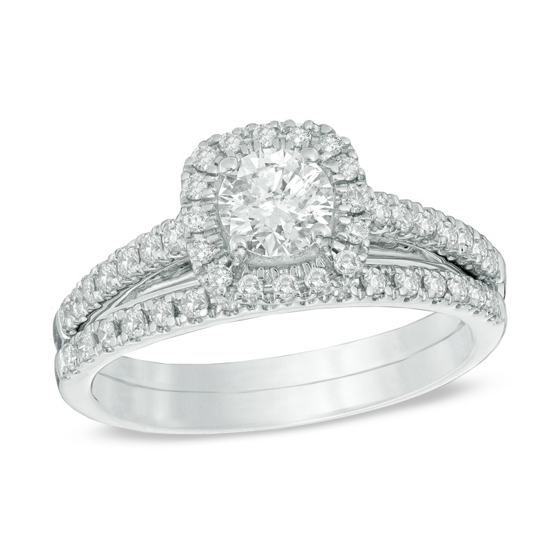 Main Image 1 of 1 CT. T.W. Diamond Frame Bridal Set in 14K White Gold