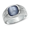 Men's 10.0mm Cushion-Cut Simulated Cat's Eye and Diamond Accent Ring in  10K White Gold