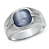 Thumbnail Image 1 of Men's 10.0mm Cushion-Cut Simulated Cat's Eye and Diamond Accent Ring in  10K White Gold