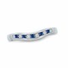 Blue Sapphire and 1/10 CT. T.W. Diamond Contour Band in 14K White Gold