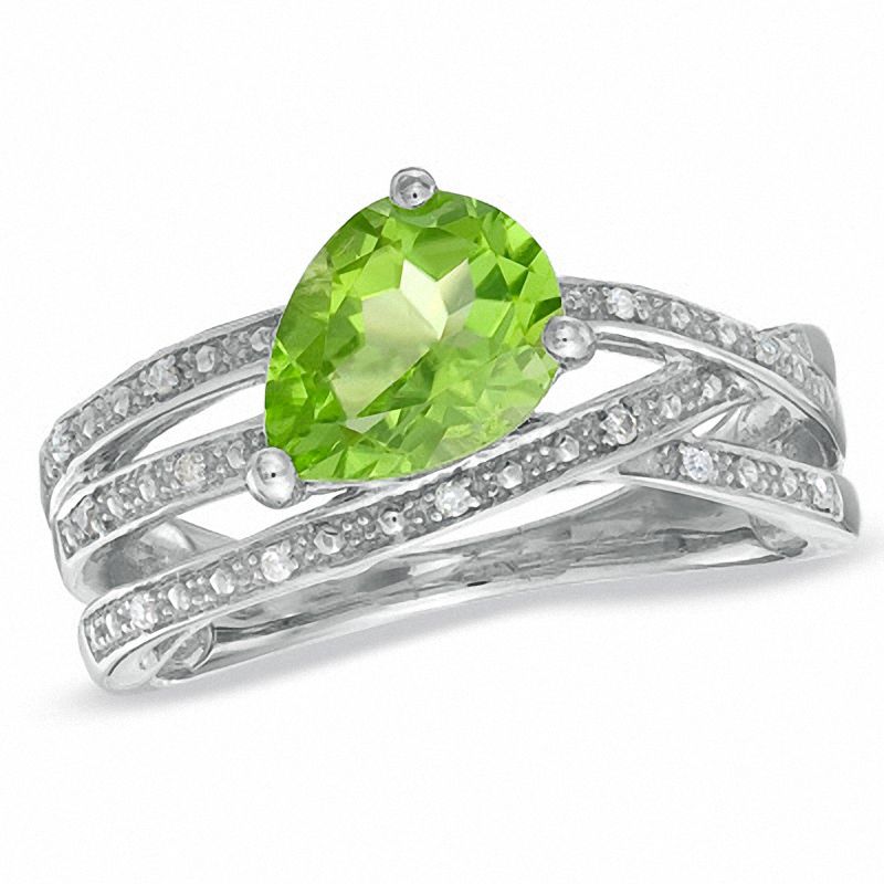 Pear-Shaped Peridot and Diamond Accent Orbit Ring in Sterling Silver