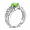 Thumbnail Image 1 of Pear-Shaped Peridot and Diamond Accent Orbit Ring in Sterling Silver