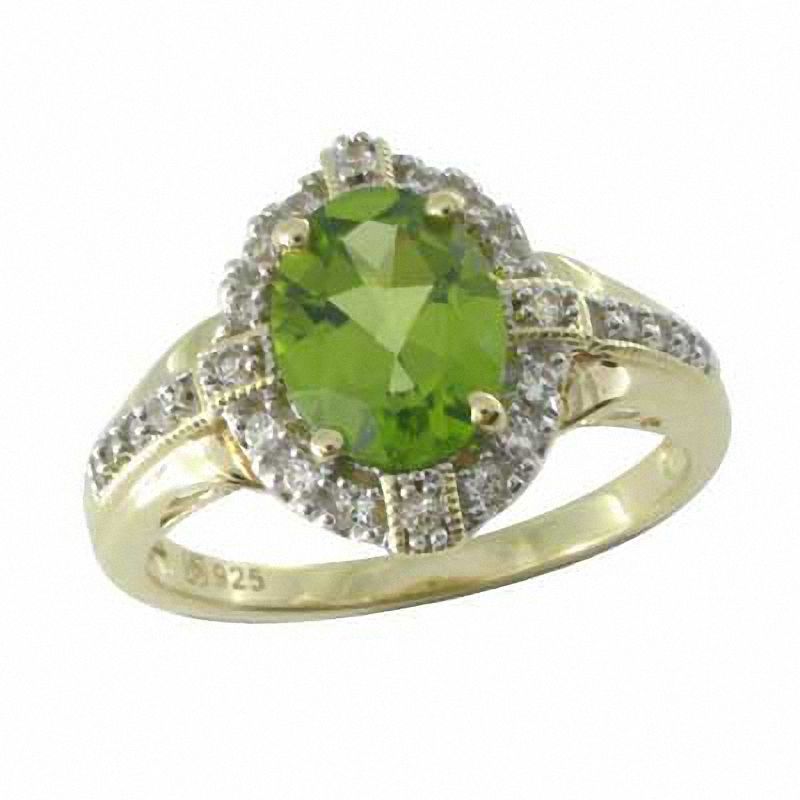 Oval Peridot and Lab-Created White Sapphire Ring in Sterling Silver with 14K Gold Plate