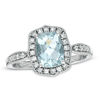 Thumbnail Image 0 of Cushion-Cut Aquamarine and Lab-Created White Sapphire Frame Ring in Sterling Silver