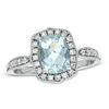 Thumbnail Image 1 of Cushion-Cut Aquamarine and Lab-Created White Sapphire Frame Ring in Sterling Silver