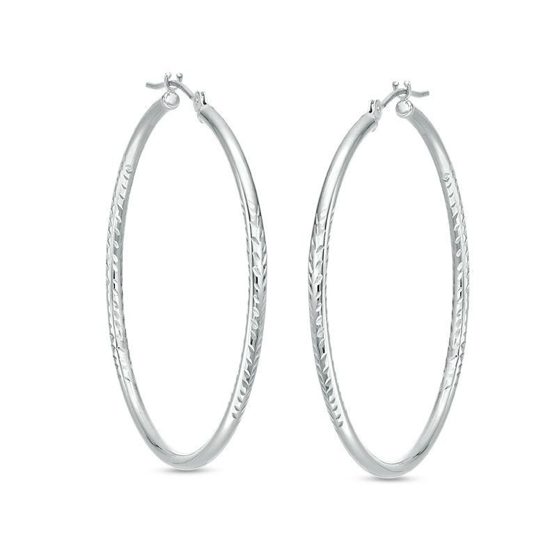 40.0mm Diamond-Cut Hoop Earrings in 14K White Gold | Zales Outlet