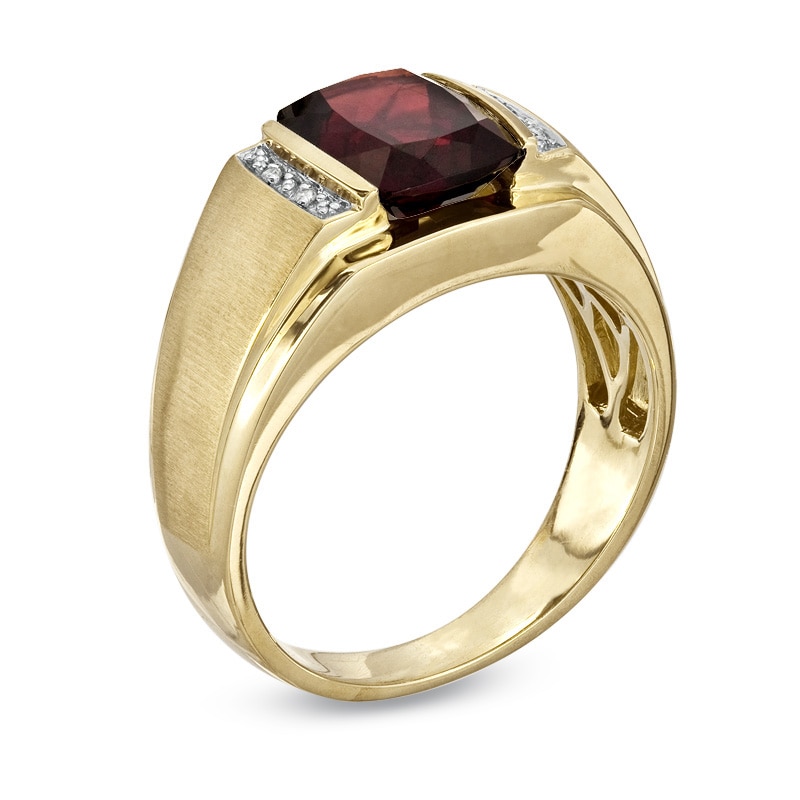 Main Image 2 of Men's Cushion-Cut Garnet and Diamond Accent Ring in 10K Gold