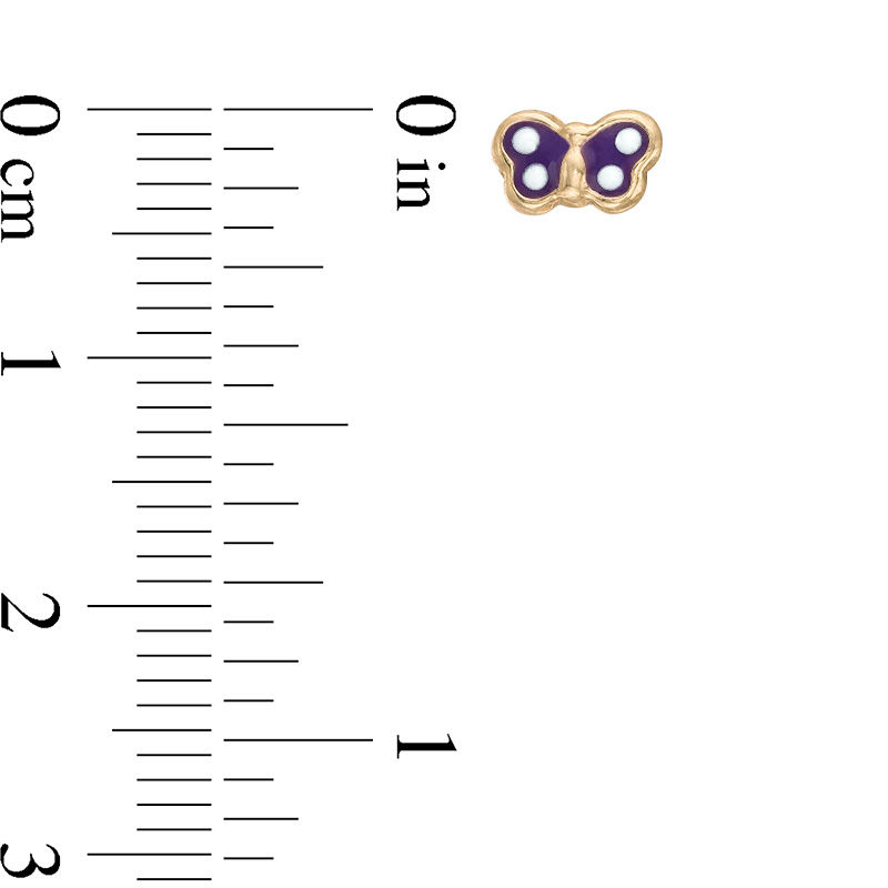 Child's Purple and White Enamel Butterfly Stud Earrings in 14K Gold