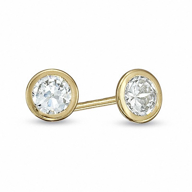 Child's 4.0mm Cubic Zirconia Bezel-Set Stud Earrings in 14K Gold