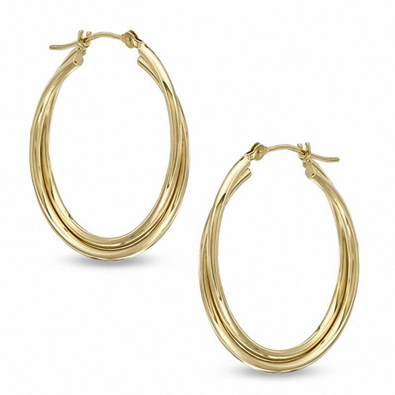 25.0mm Twisted Double Hoop Earrings in 14K Gold