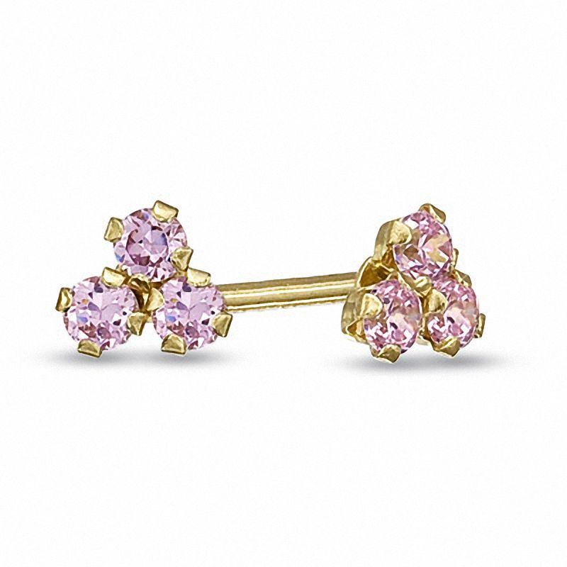 Main Image 1 of Child's Pink Cubic Zirconia Stud Earrings in 14K Gold