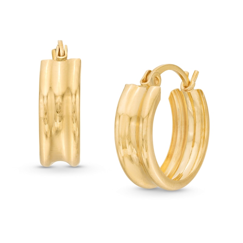 15.0mm Polished Ribbed Hoop Earrings in 14K Gold