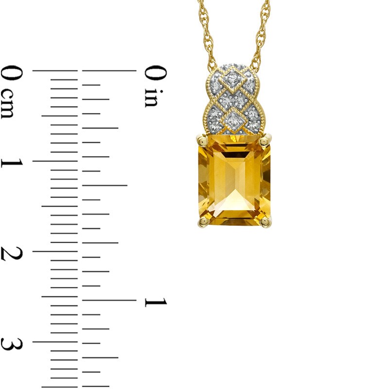 Emerald-Cut Citrine and Lab-Created White Sapphire Pendant and Ring Set in Sterling Silver with 14K Gold Plate - Size 7