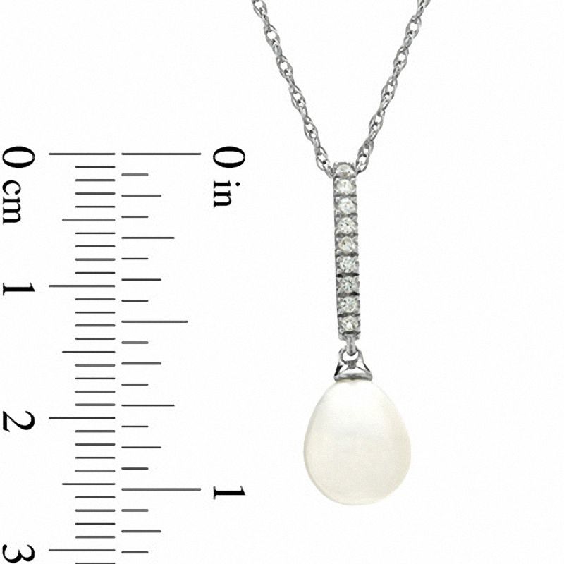 Main Image 3 of 8.0-8.5mm Freshwater Cultured Pearl and Lab-Created White Sapphire Jewerly Set in Sterling Silver