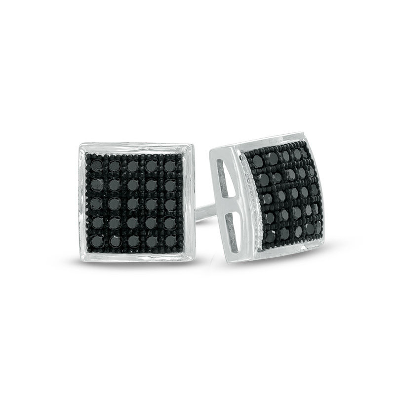 1/8 CT. T.W. Black Diamond Square Earrings in 14K White Gold